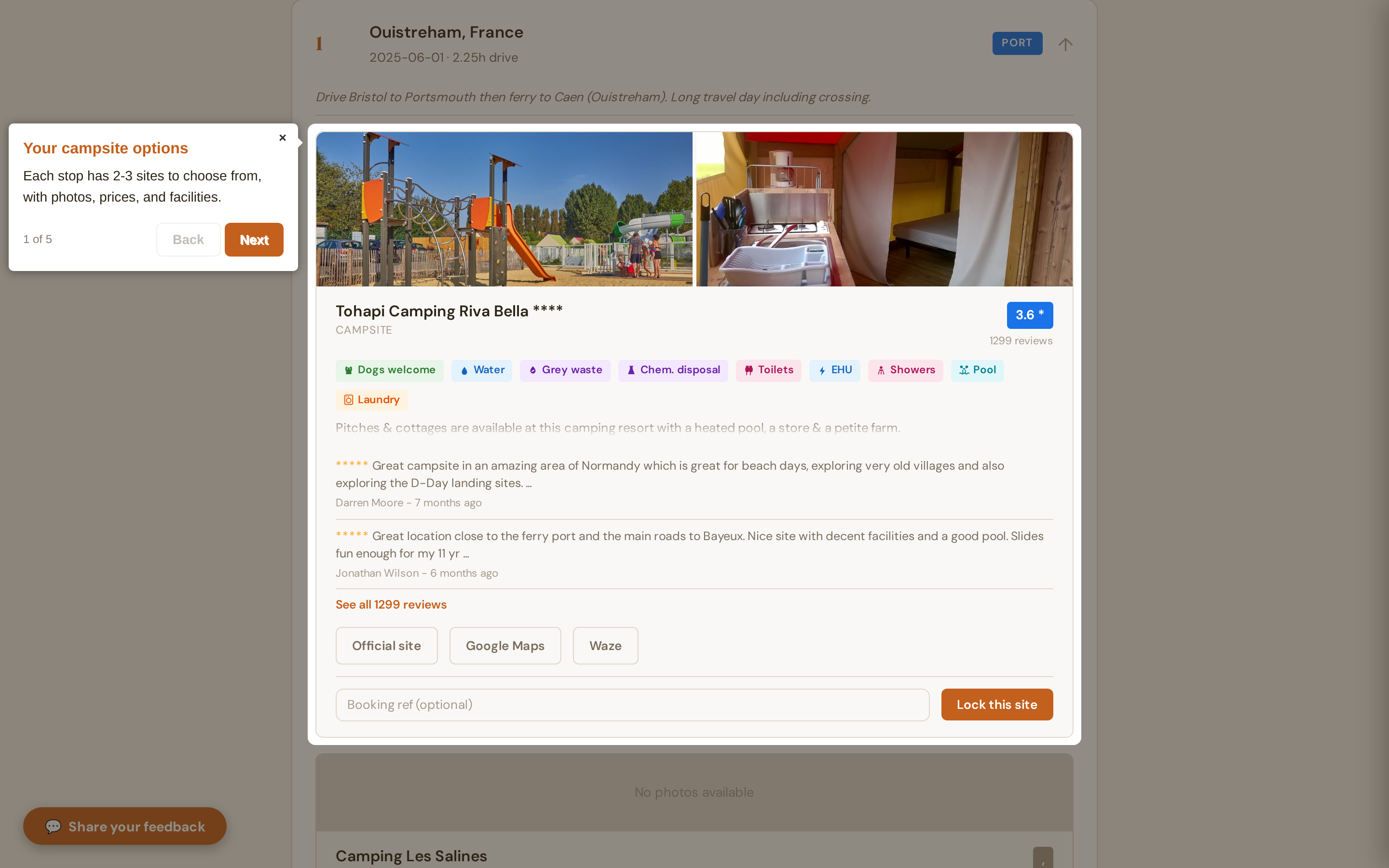 Tripgen dashboard with stops, route map, and recommendations