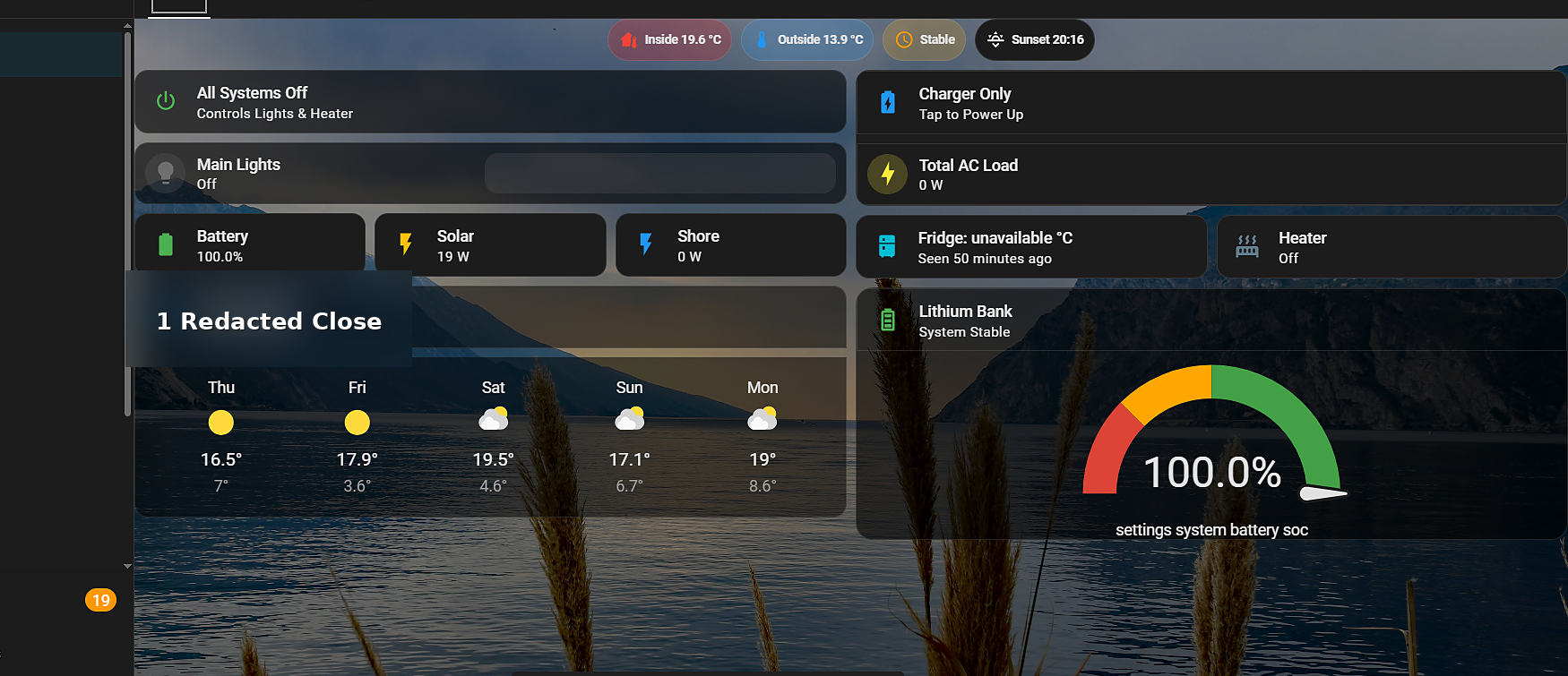 Annotated Pilot view of the Dusty Van kiosk dashboard